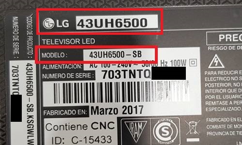 Etiqueta con modelo y número de serie